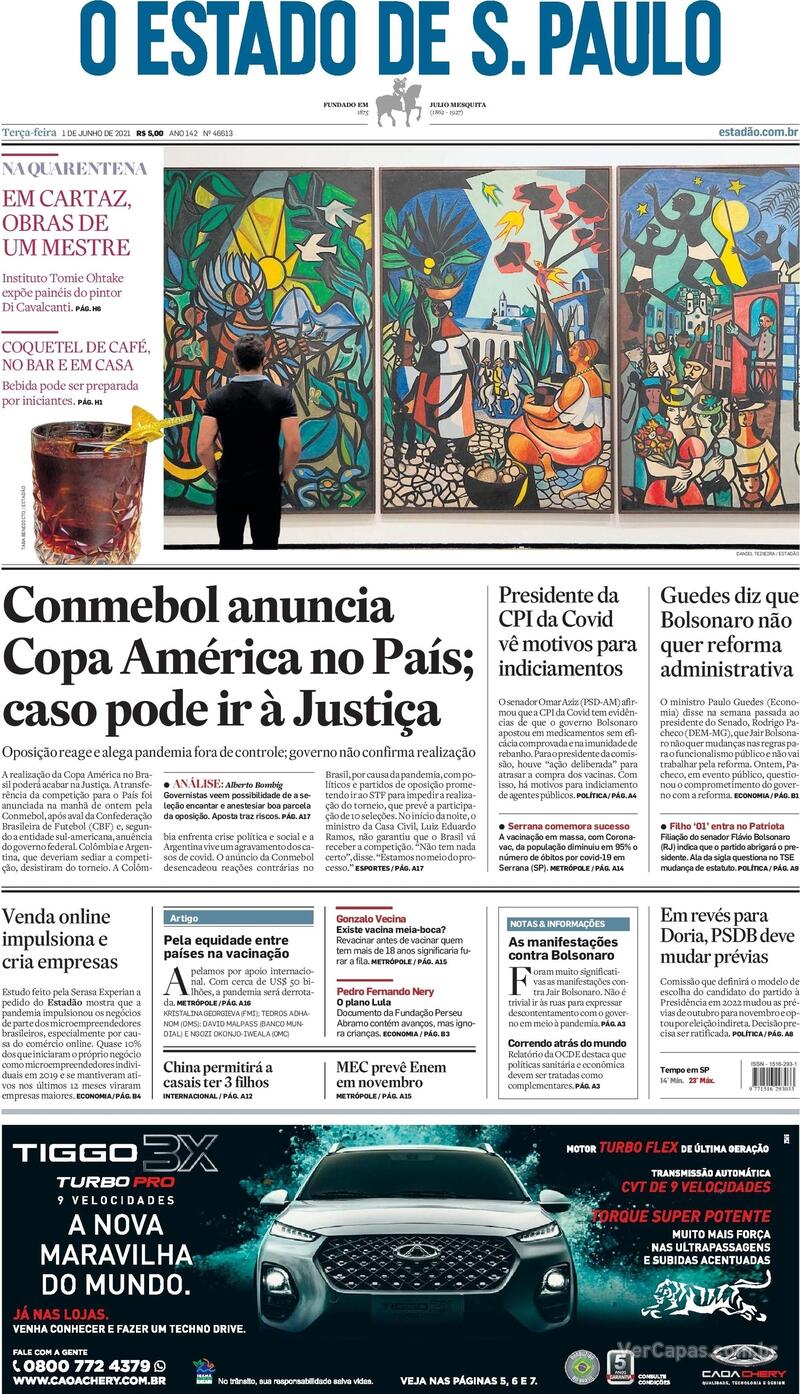 Capa do jornal Estadão 01/06/2021