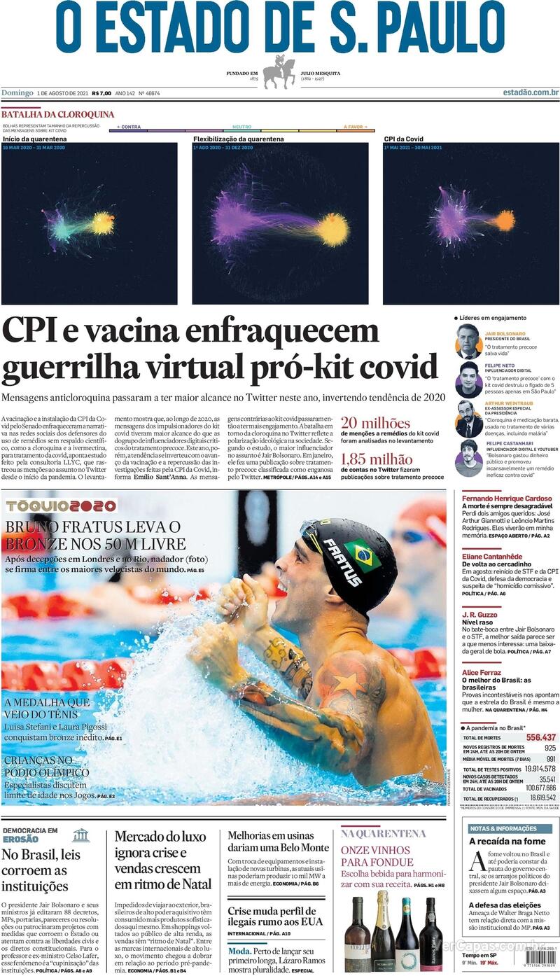 Capa do jornal Estadão 01/08/2021