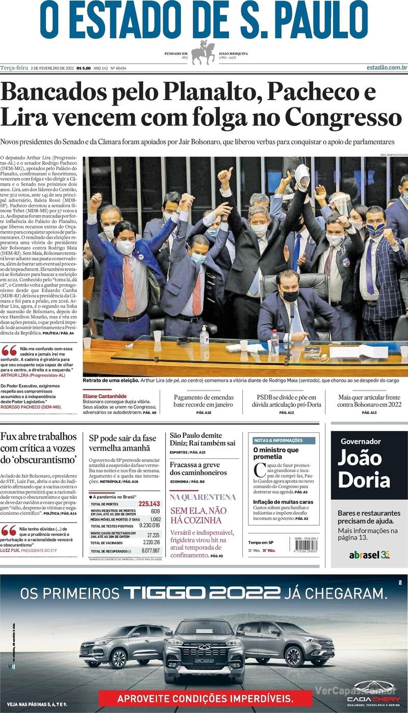 Capa do jornal Estadão 02/02/2021
