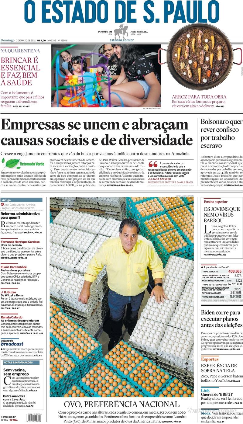 Capa do jornal Estadão 02/05/2021