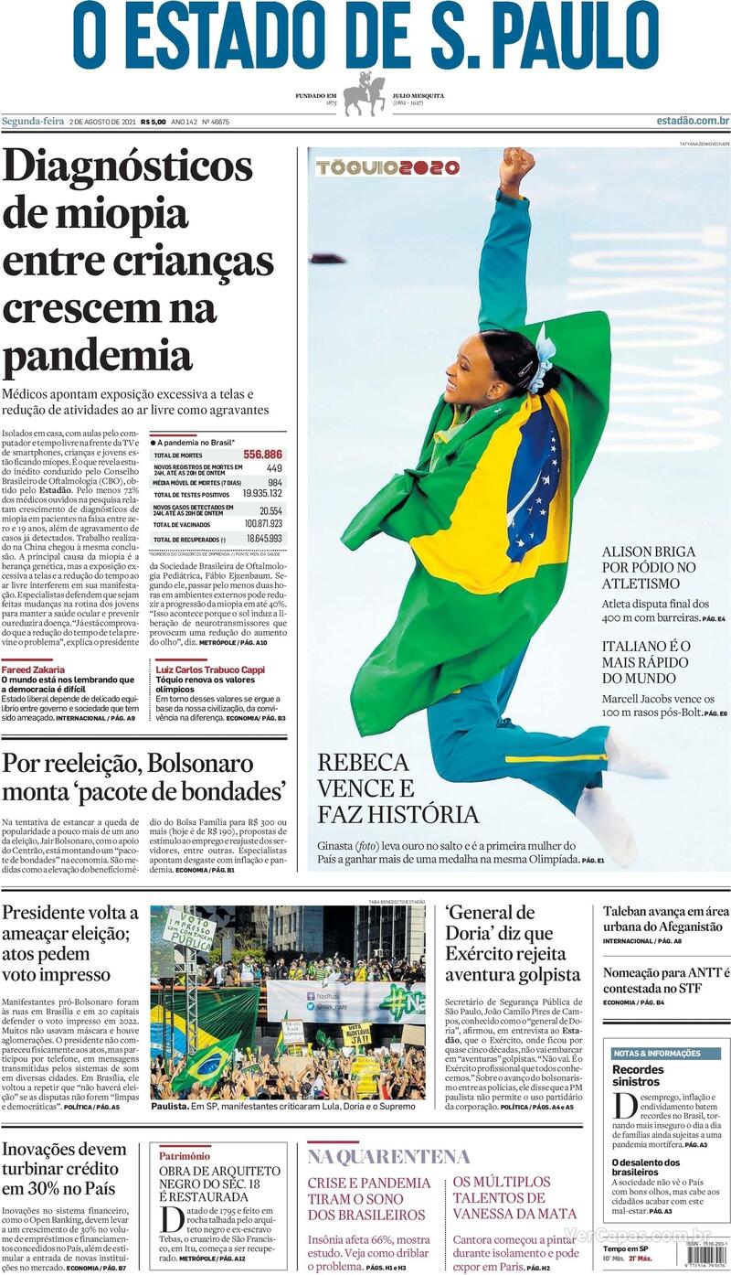 Capa do jornal Estadão 02/08/2021