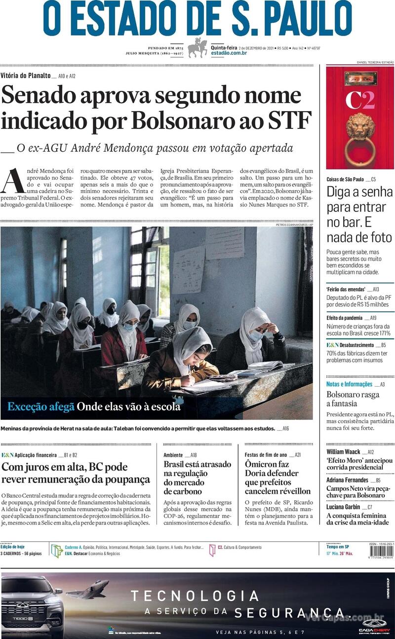 Capa do jornal Estadão 02/12/2021