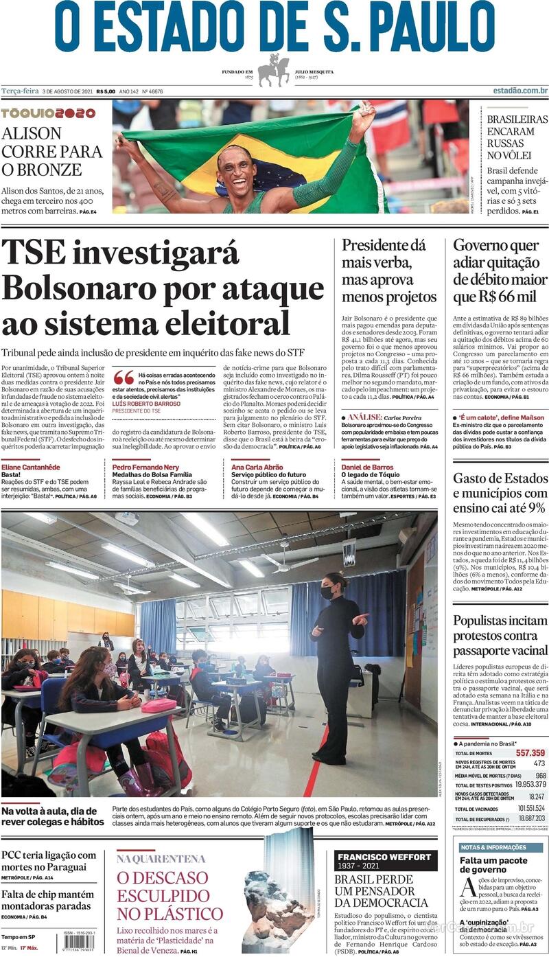Capa do jornal Estadão 03/08/2021