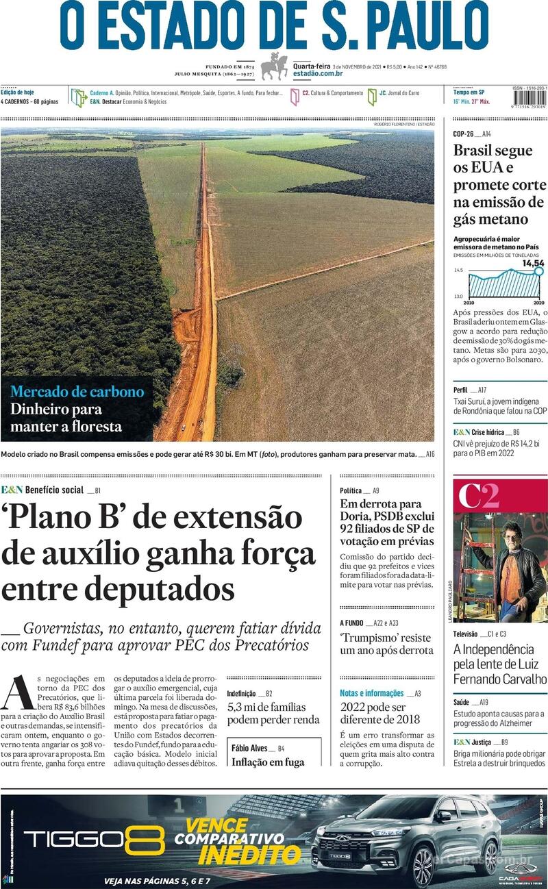 Capa do jornal Estadão 03/11/2021