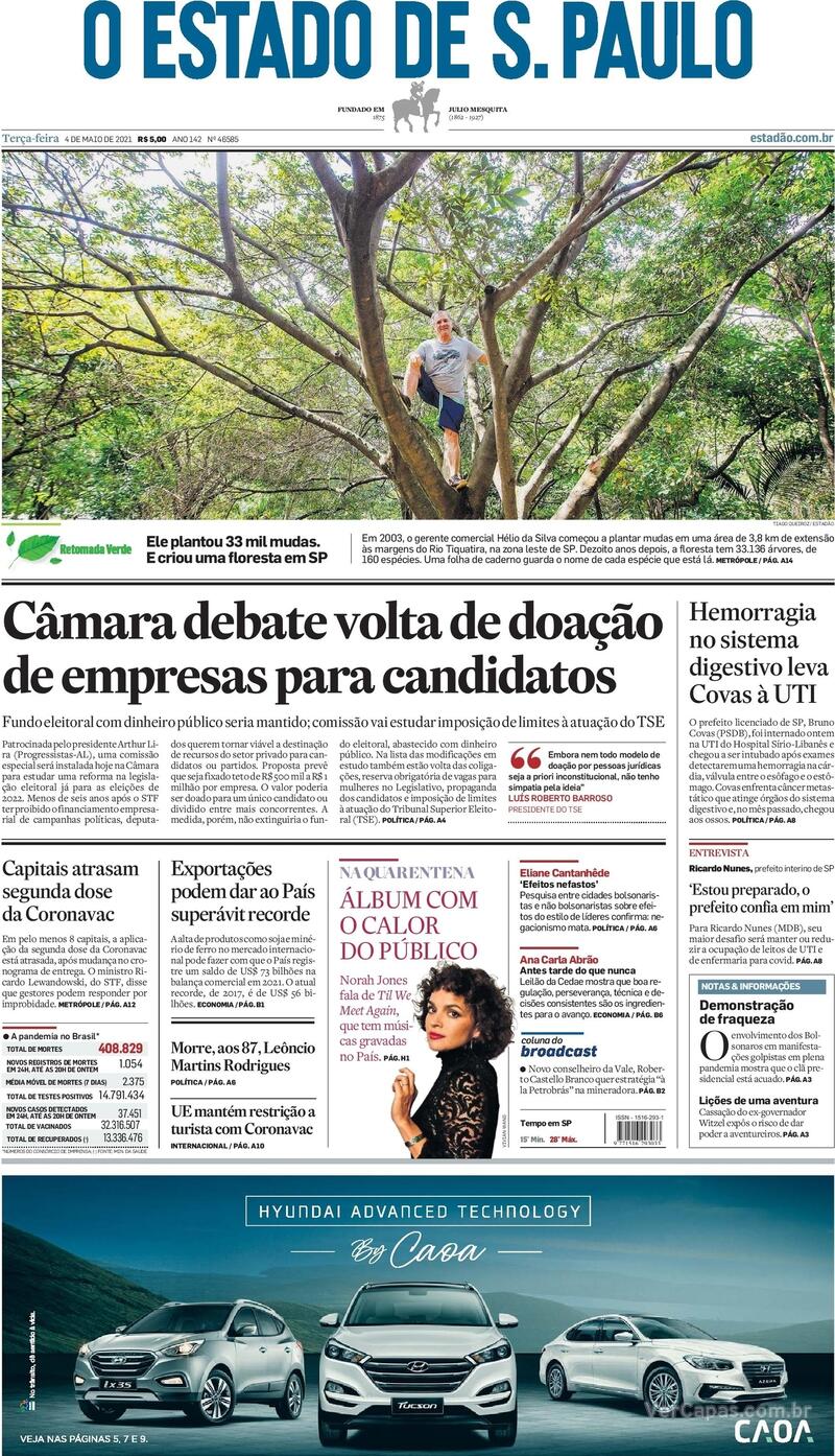 Capa do jornal Estadão 04/05/2021