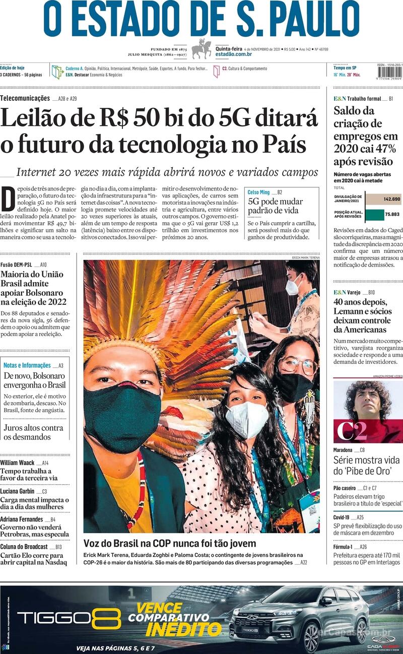 Capa do jornal Estadão 04/11/2021