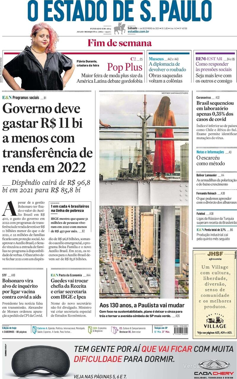 Capa do jornal Estadão 04/12/2021