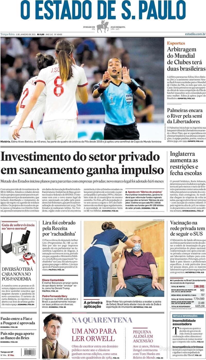 Capa do jornal Estadão 05/01/2021