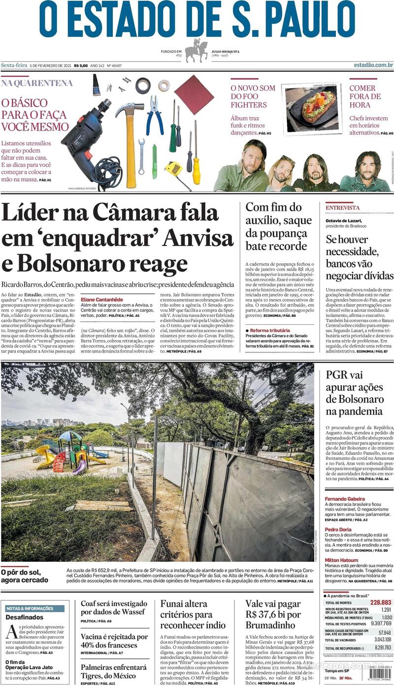 Capa do jornal Estadão 05/02/2021