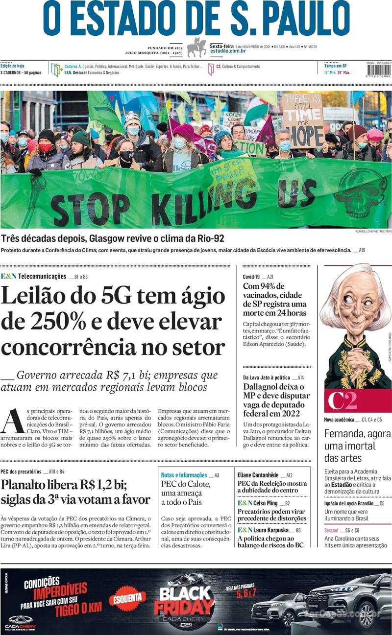 Capa do jornal Estadão 05/11/2021