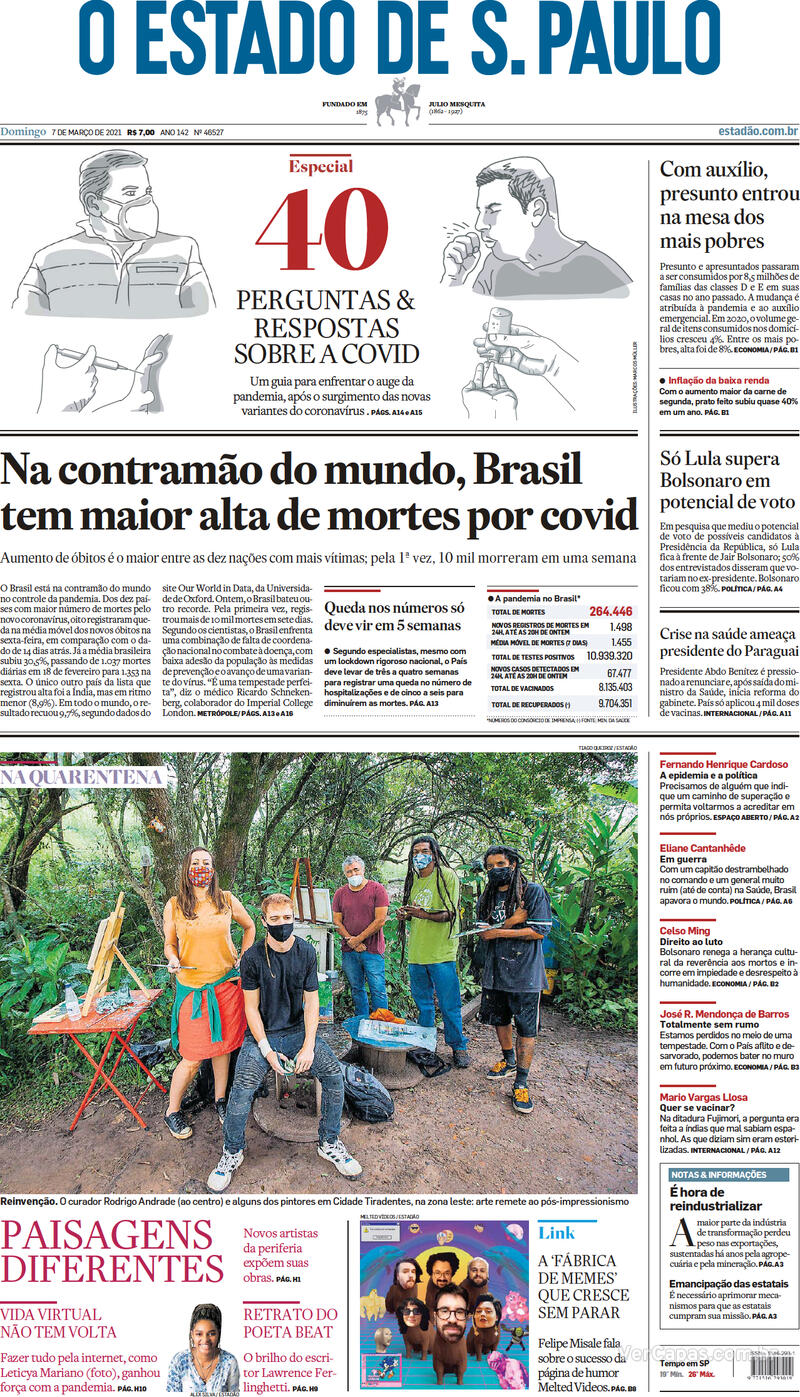 Capa do jornal Estadão 07/03/2021