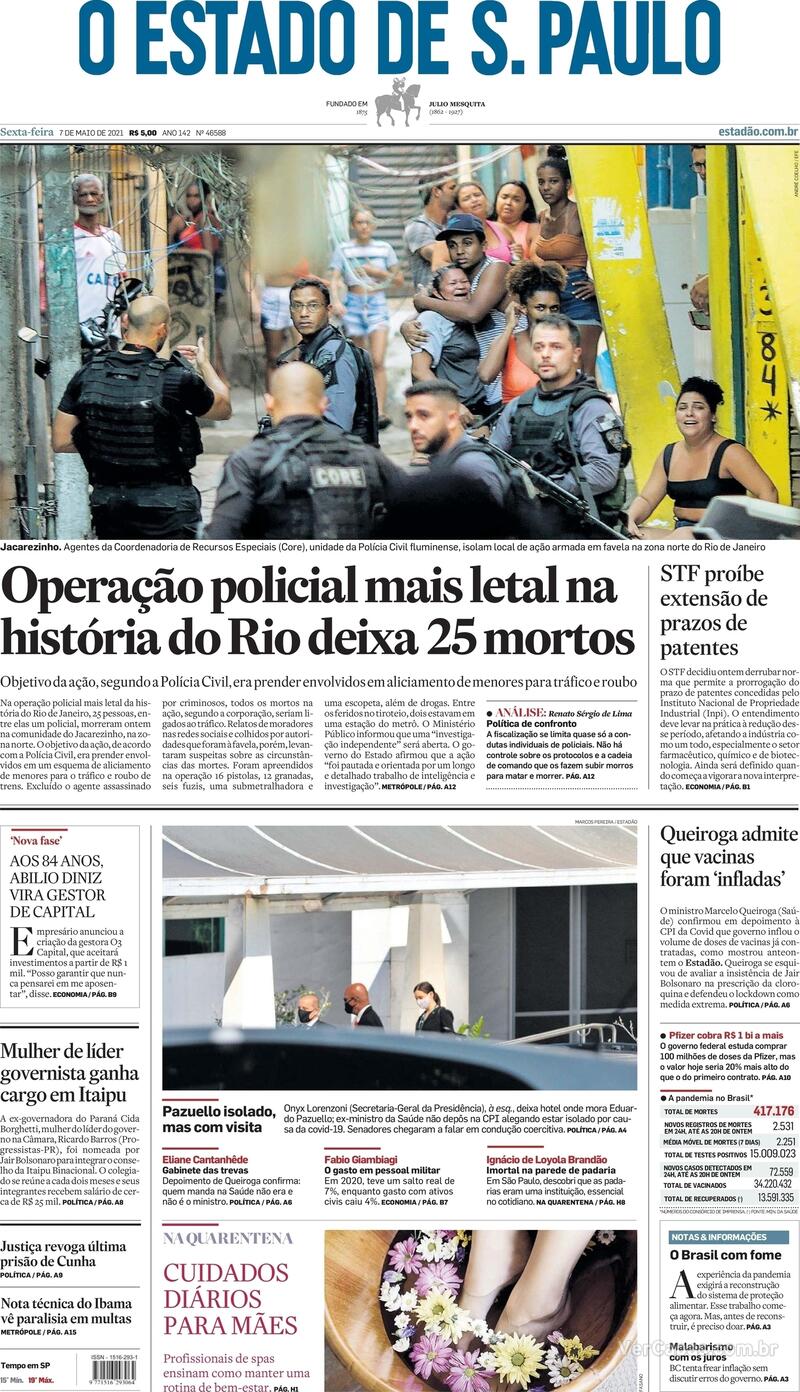 Capa do jornal Estadão 07/05/2021