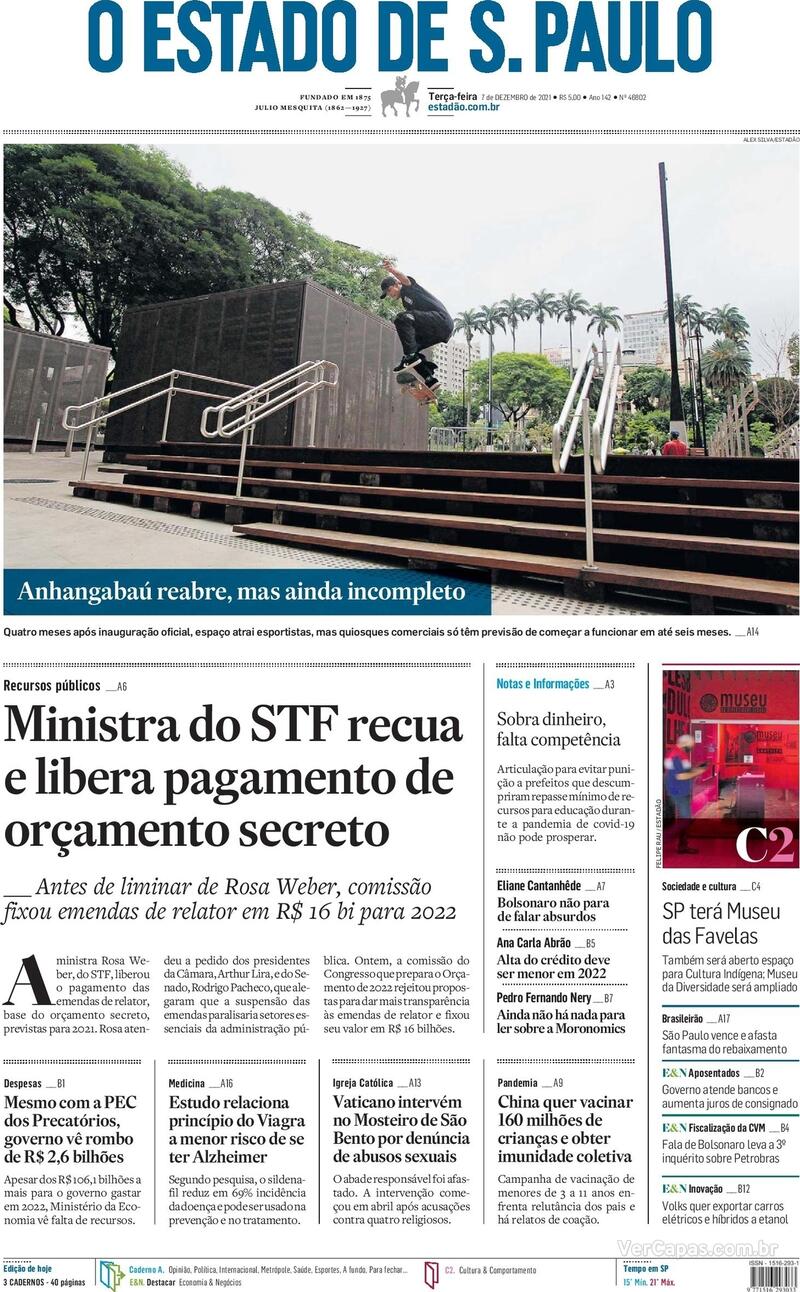 Capa do jornal Estadão 07/12/2021