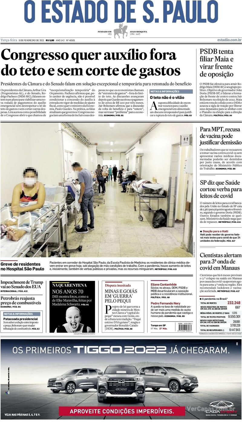 Capa do jornal Estadão 09/02/2021