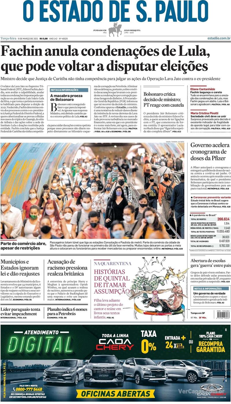 Capa do jornal Estadão 09/03/2021