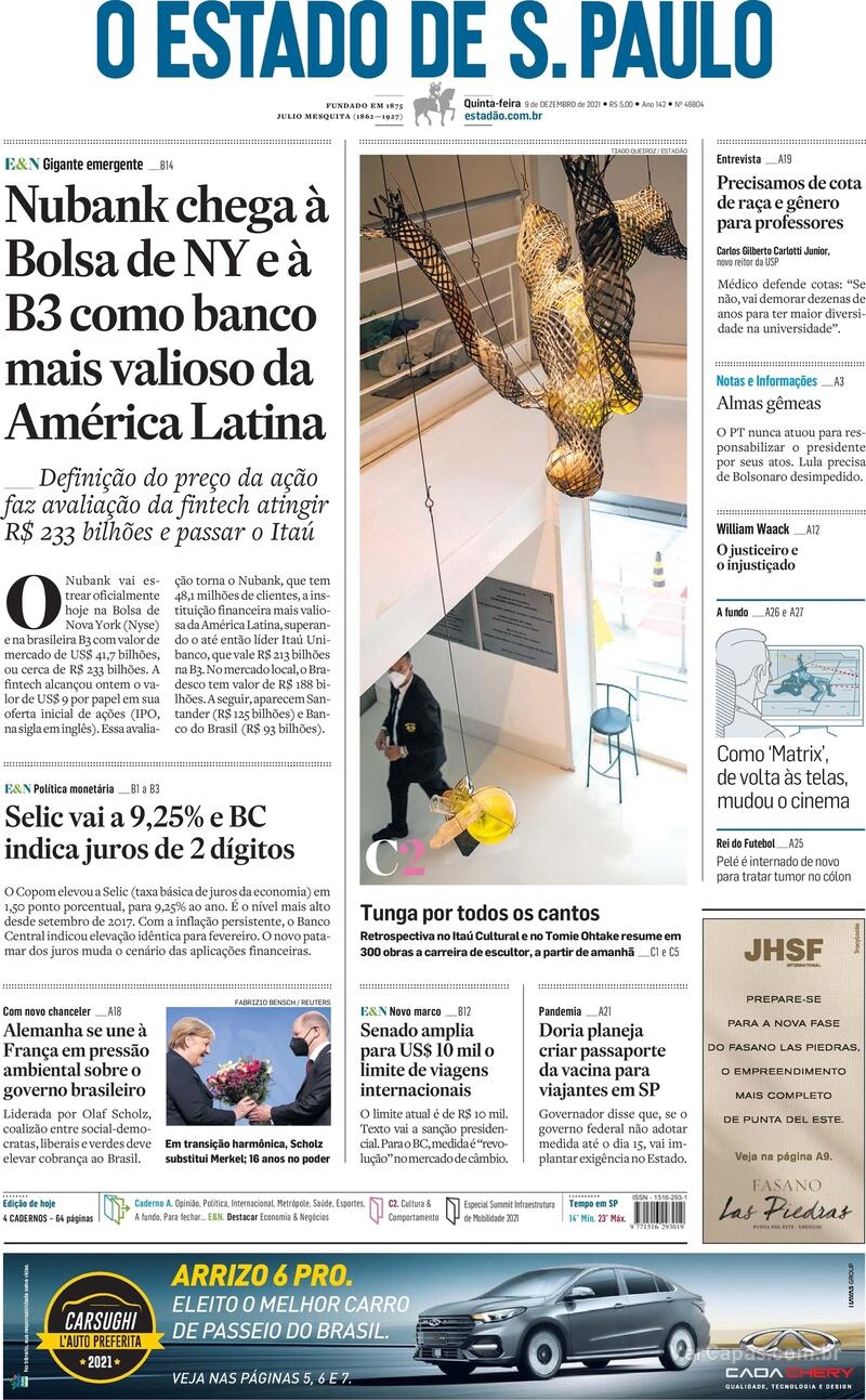 Capa do jornal Estadão 09/12/2021
