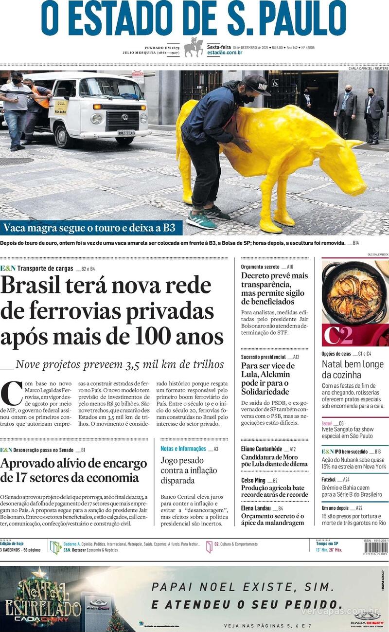 Capa do jornal Estadão 10/12/2021