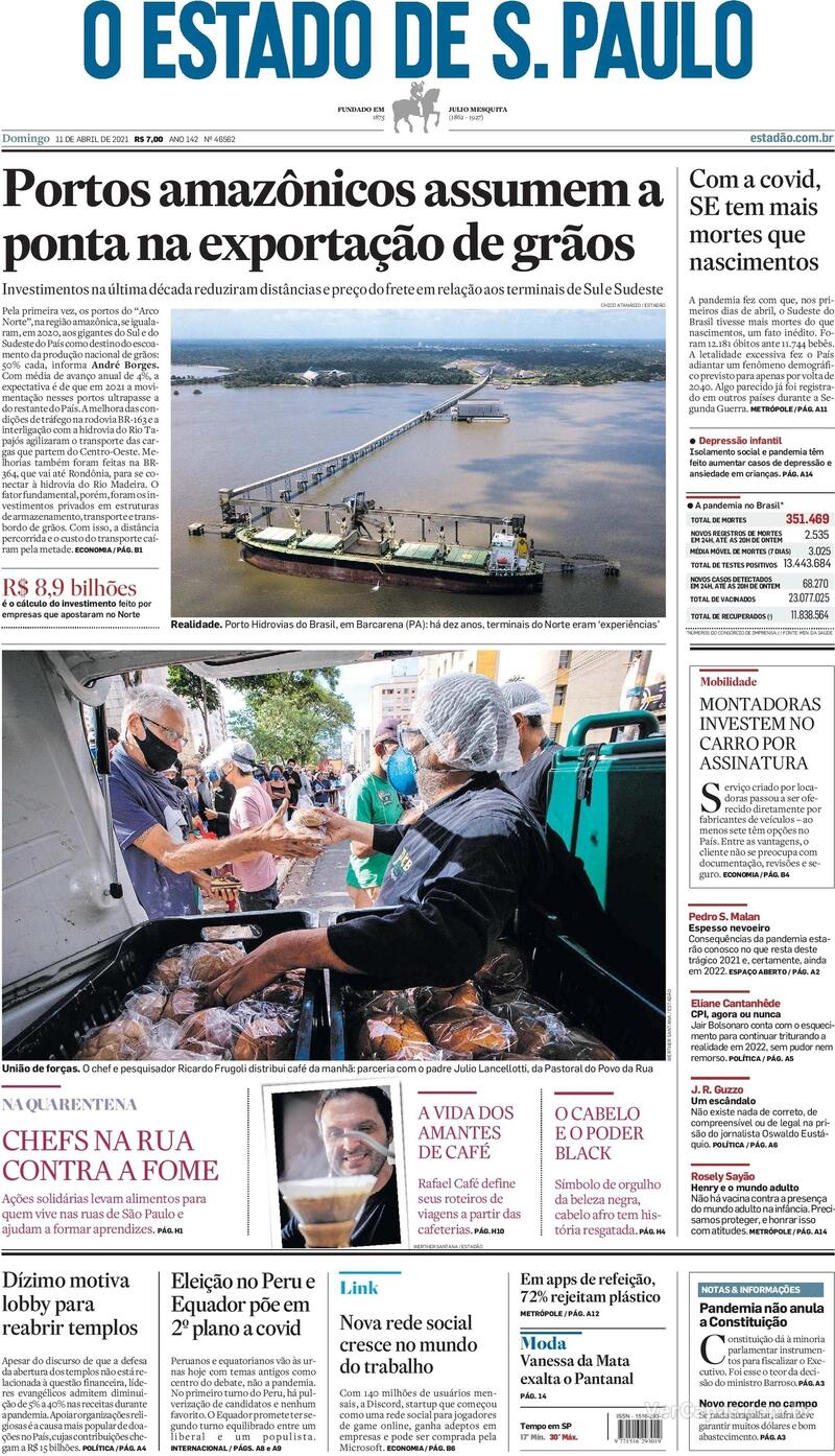Capa do jornal Estadão 11/04/2021
