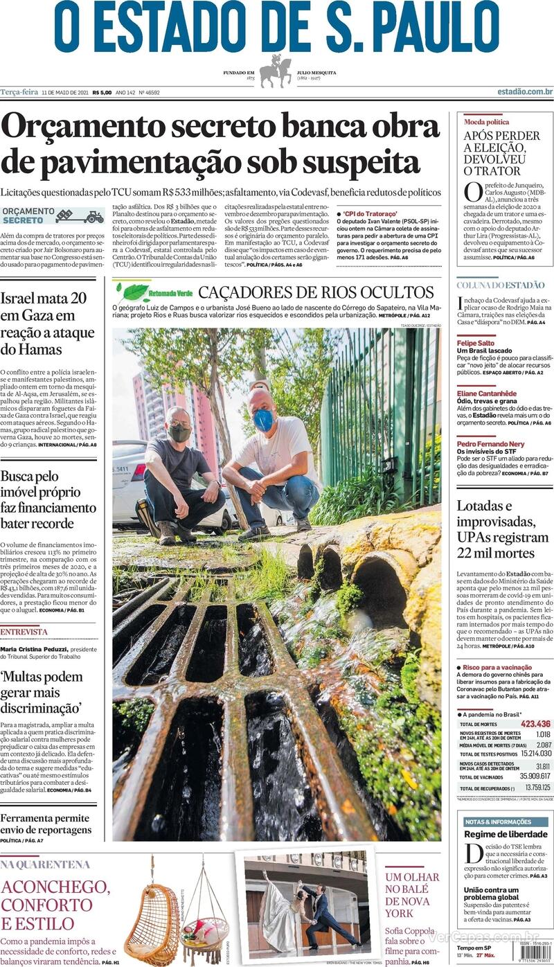 Capa do jornal Estadão 11/05/2021