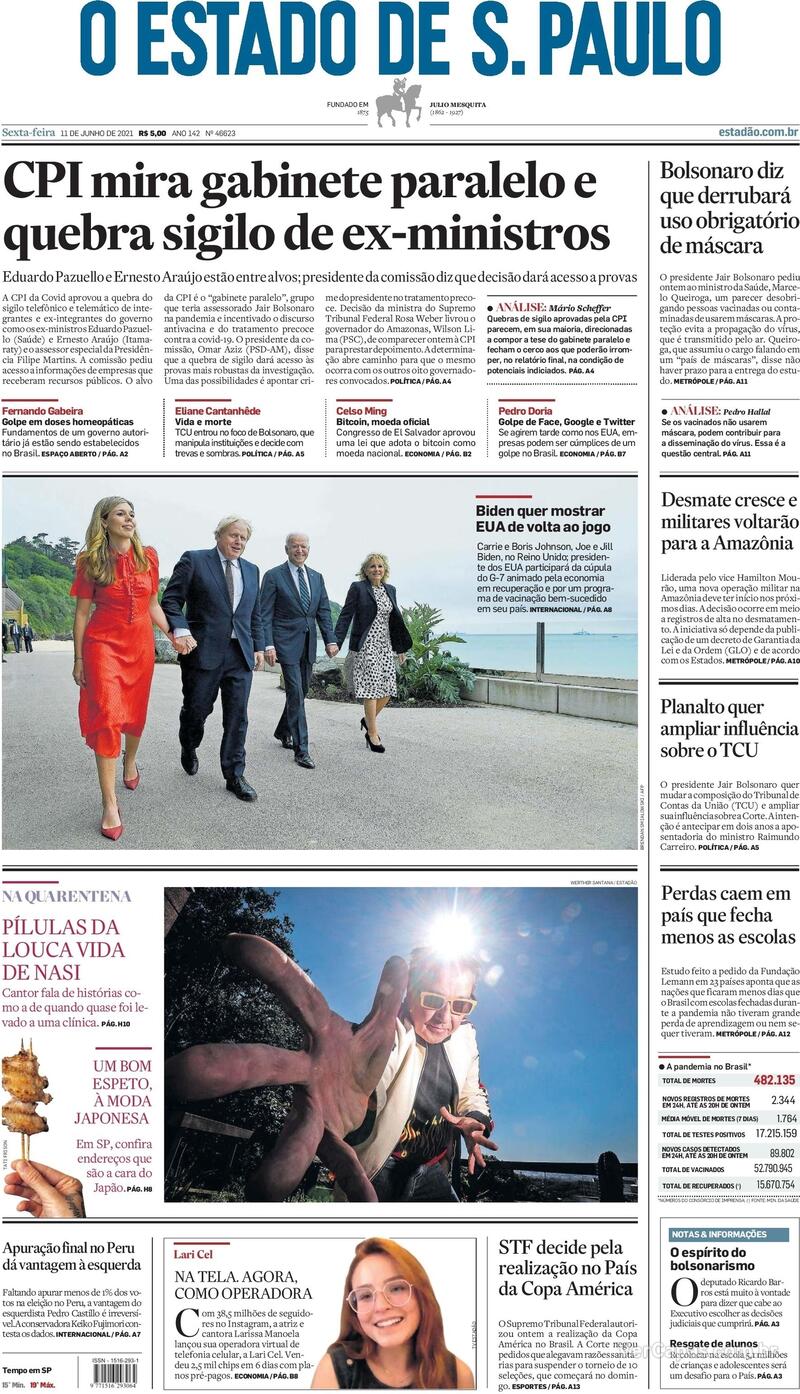 Capa do jornal Estadão 11/06/2021