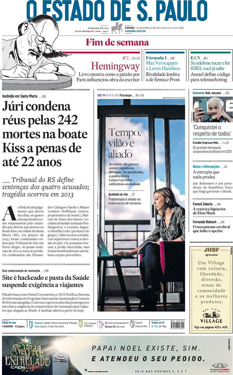 Capa do jornal Estadão 11/12/2021