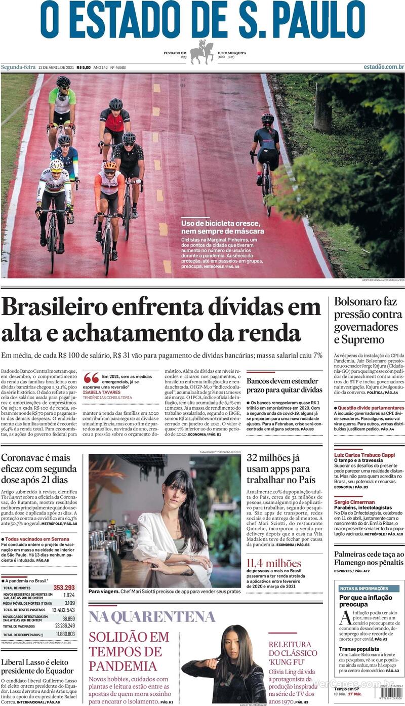 Capa do jornal Estadão 12/04/2021
