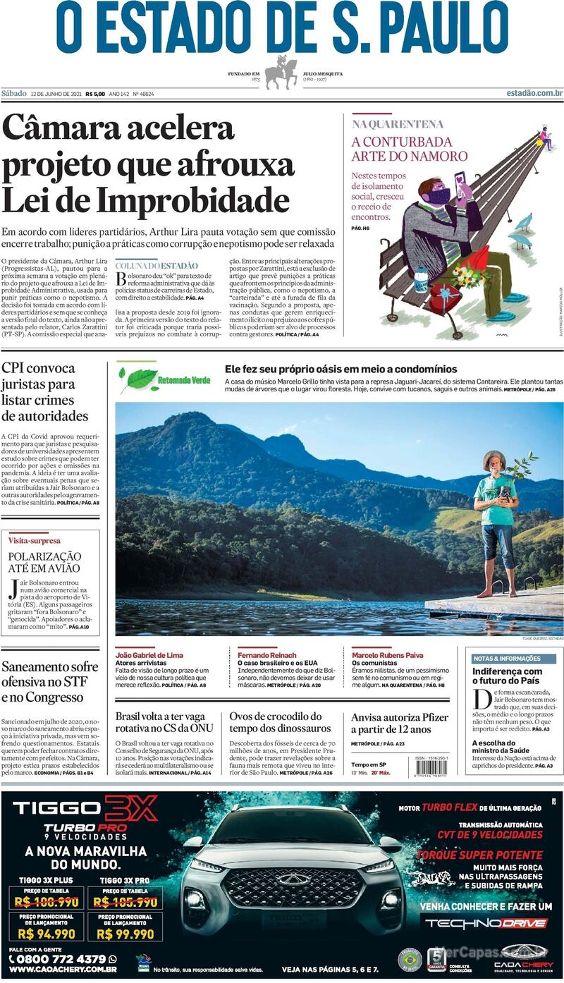 Capa do jornal Estadão 12/06/2021