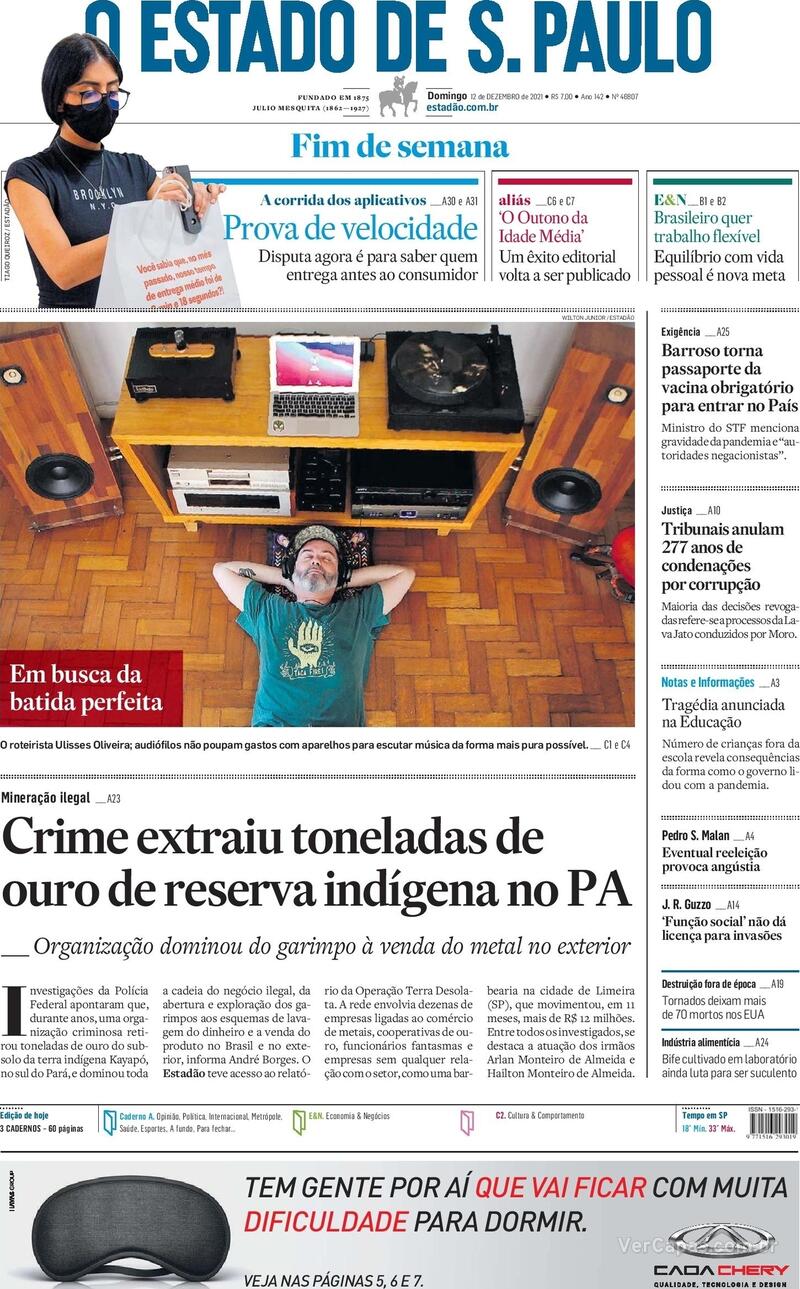 Capa do jornal Estadão 12/12/2021