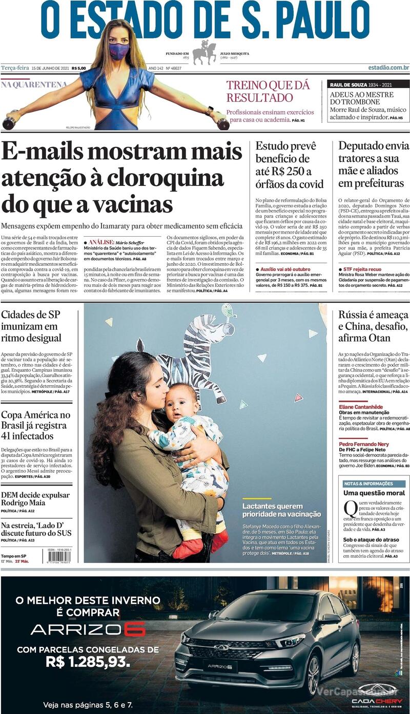 Capa do jornal Estadão 15/06/2021