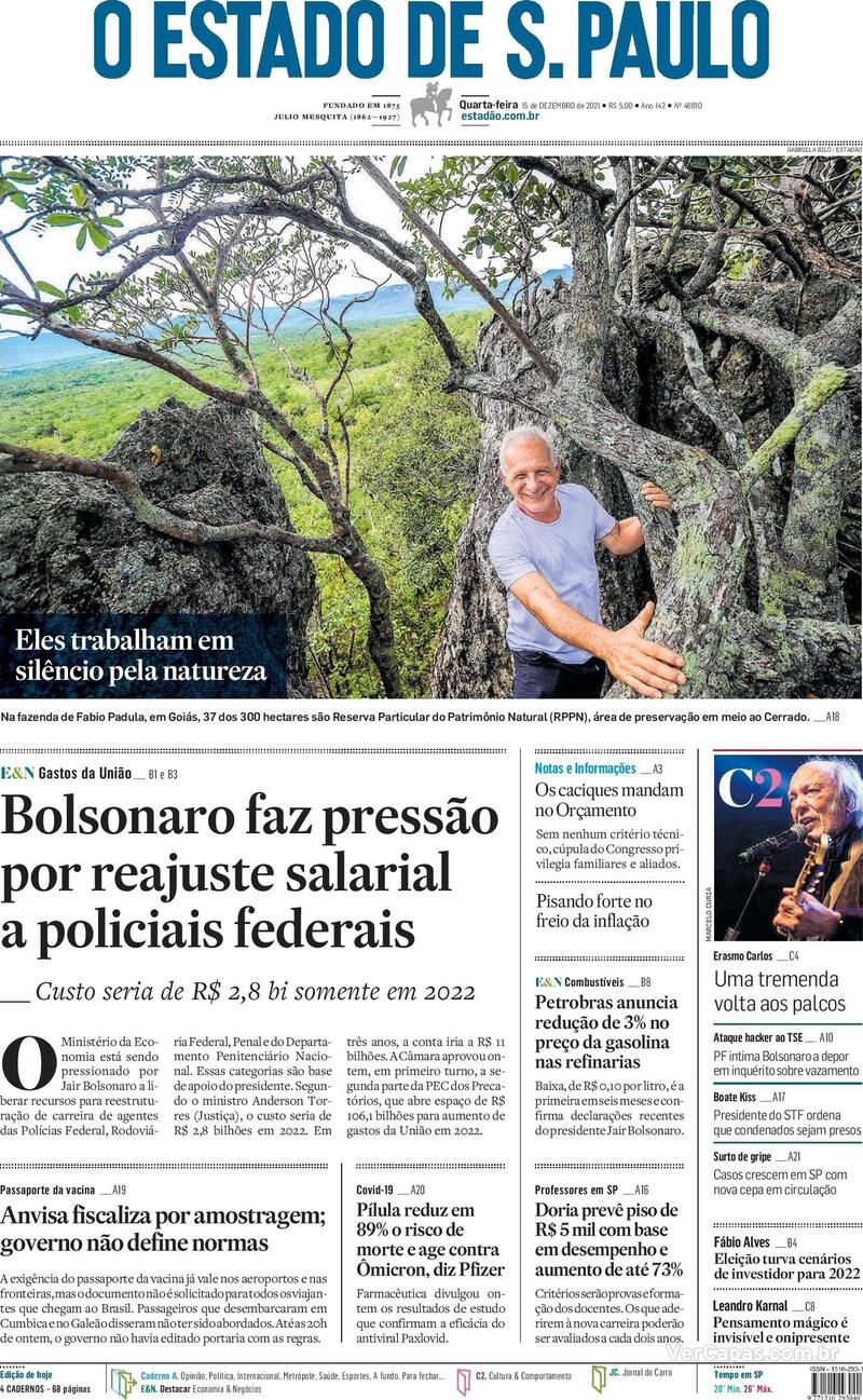 Capa do jornal Estadão 15/12/2021