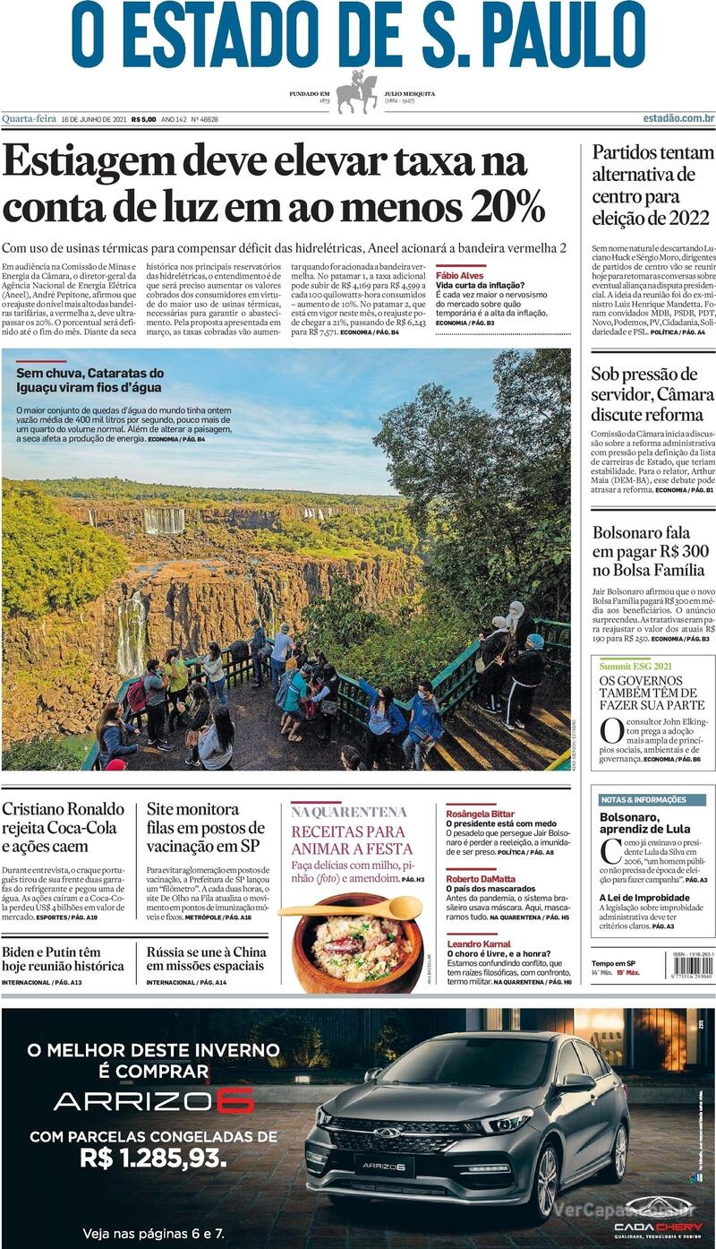 Capa do jornal Estadão 16/06/2021