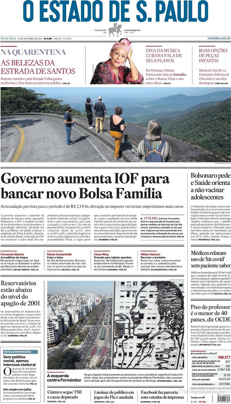 Capa do jornal Estadão 17/09/2021