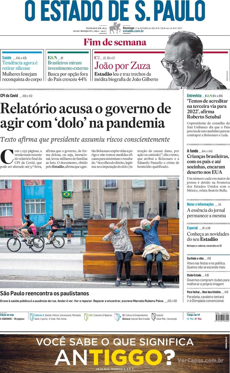 Capa do jornal Estadão 17/10/2021
