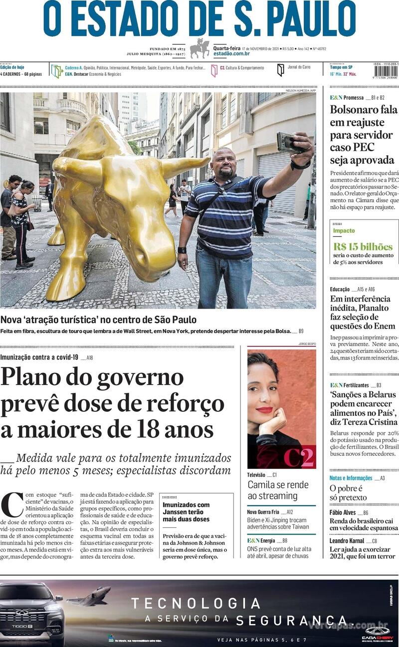 Capa do jornal Estadão 17/11/2021