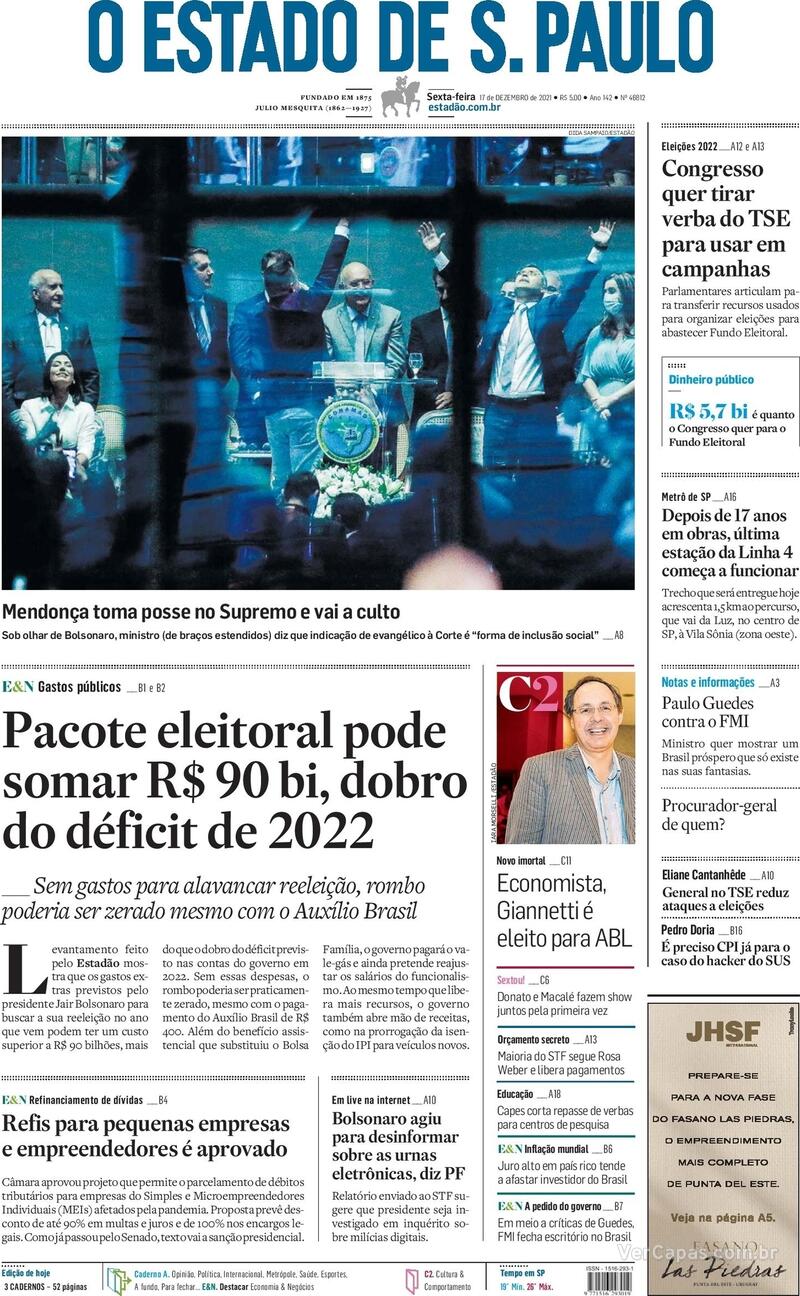 Capa do jornal Estadão 17/12/2021