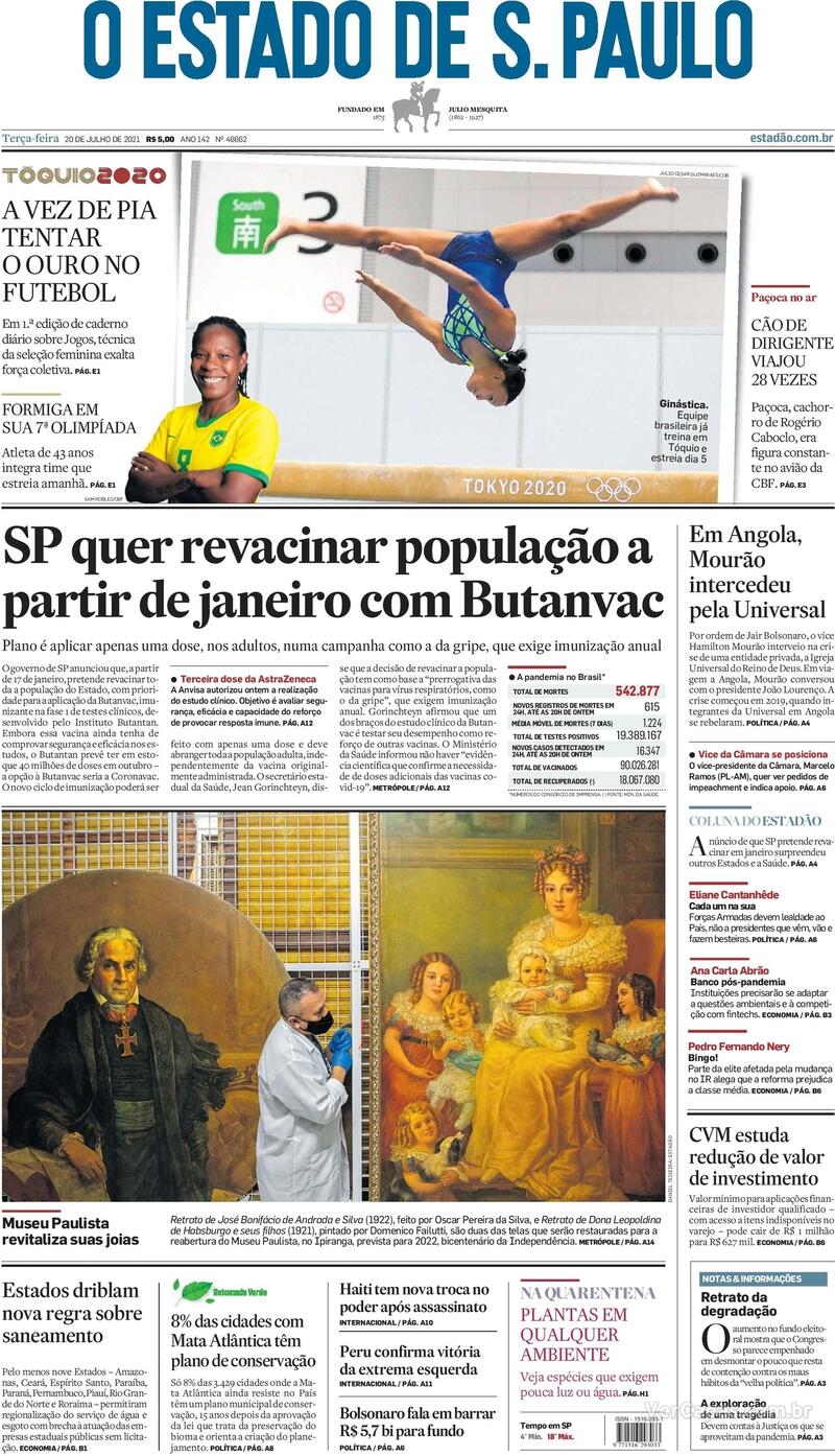 Capa do jornal Estadão 20/07/2021