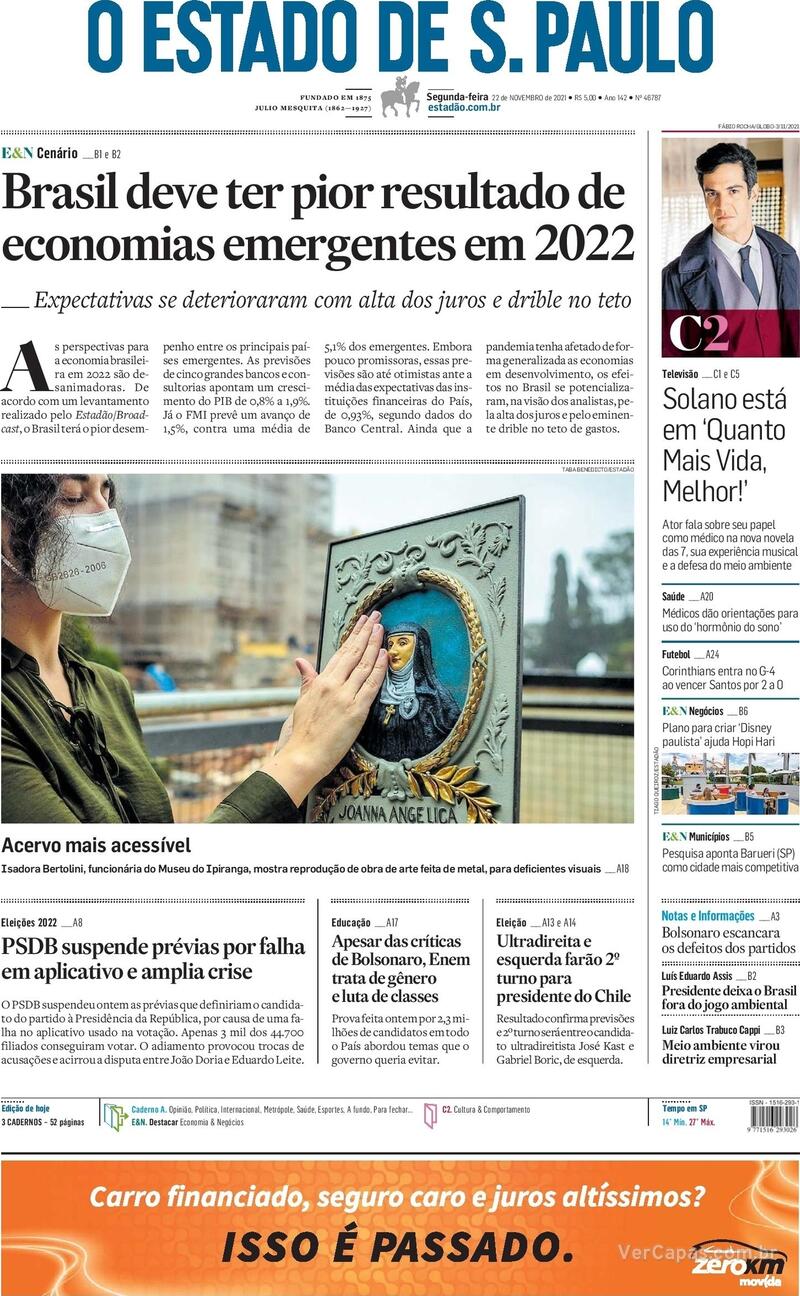 Capa do jornal Estadão 22/11/2021