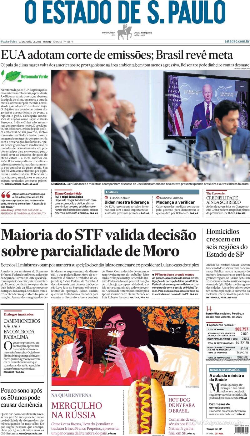 Capa do jornal Estadão 23/04/2021