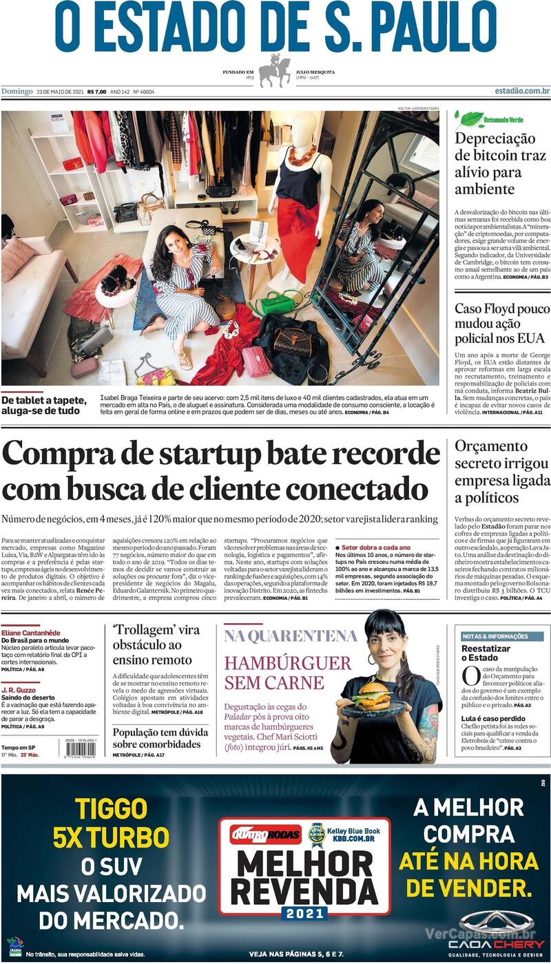 Capa do jornal Estadão 23/05/2021