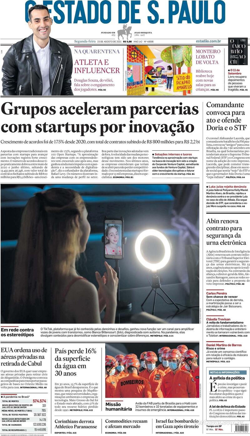 Capa do jornal Estadão 23/08/2021