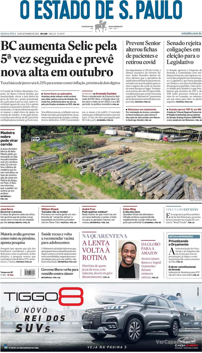 Capa do jornal Estadão 23/09/2021