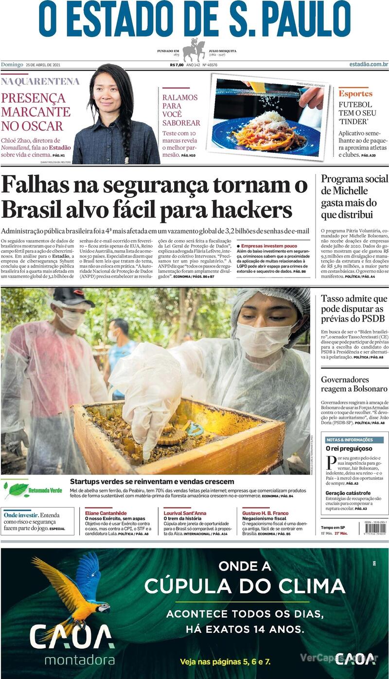 Capa do jornal Estadão 25/04/2021
