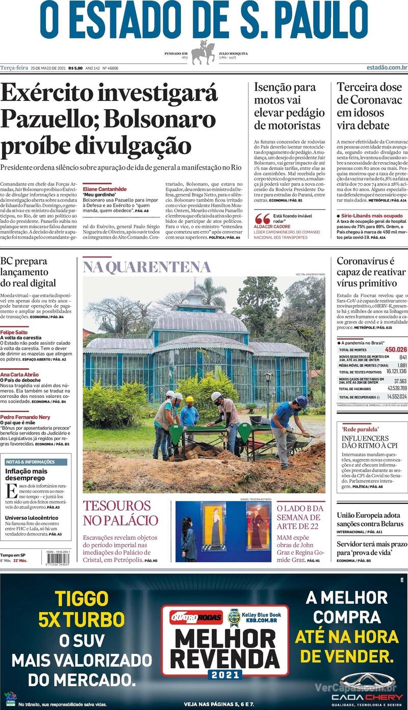 Capa do jornal Estadão 25/05/2021
