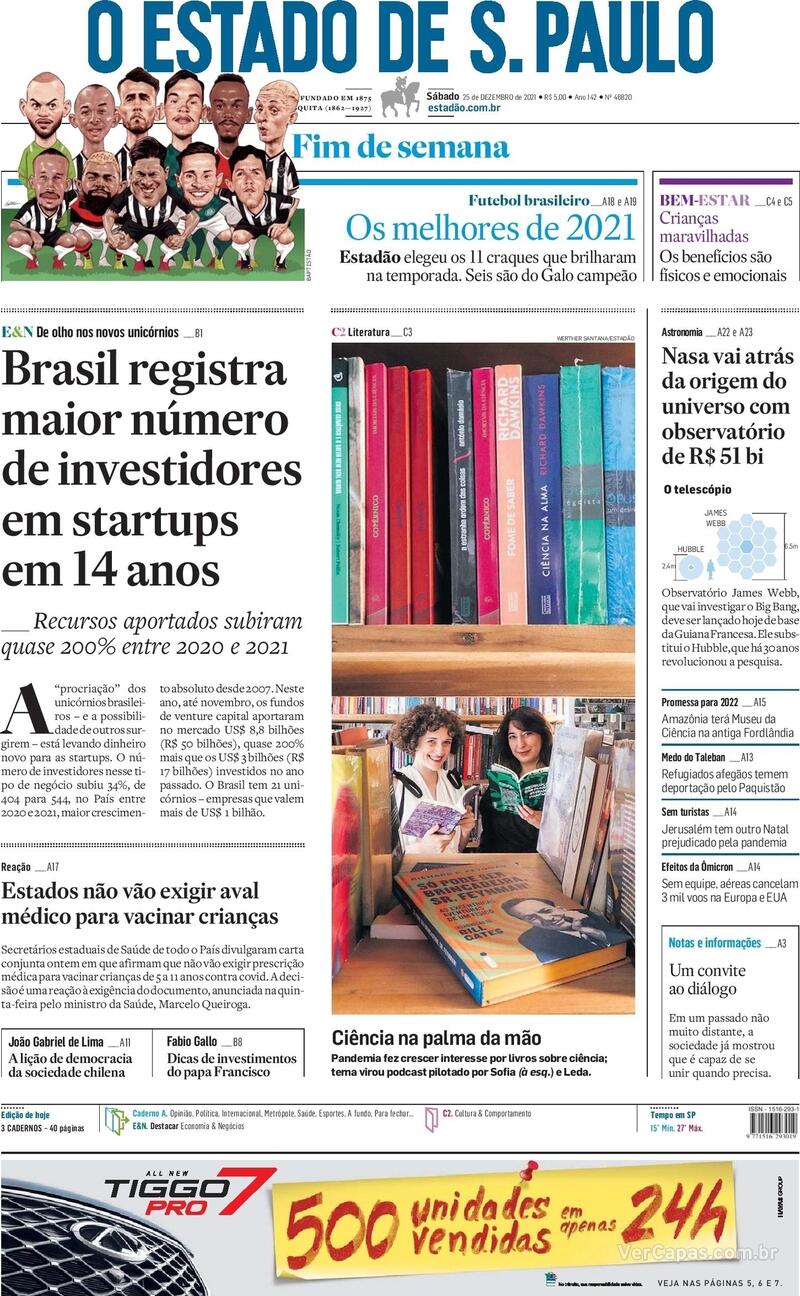 Capa do jornal Estadão 25/12/2021