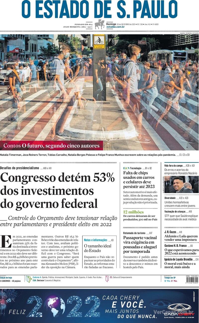 Capa do jornal Estadão 26/12/2021