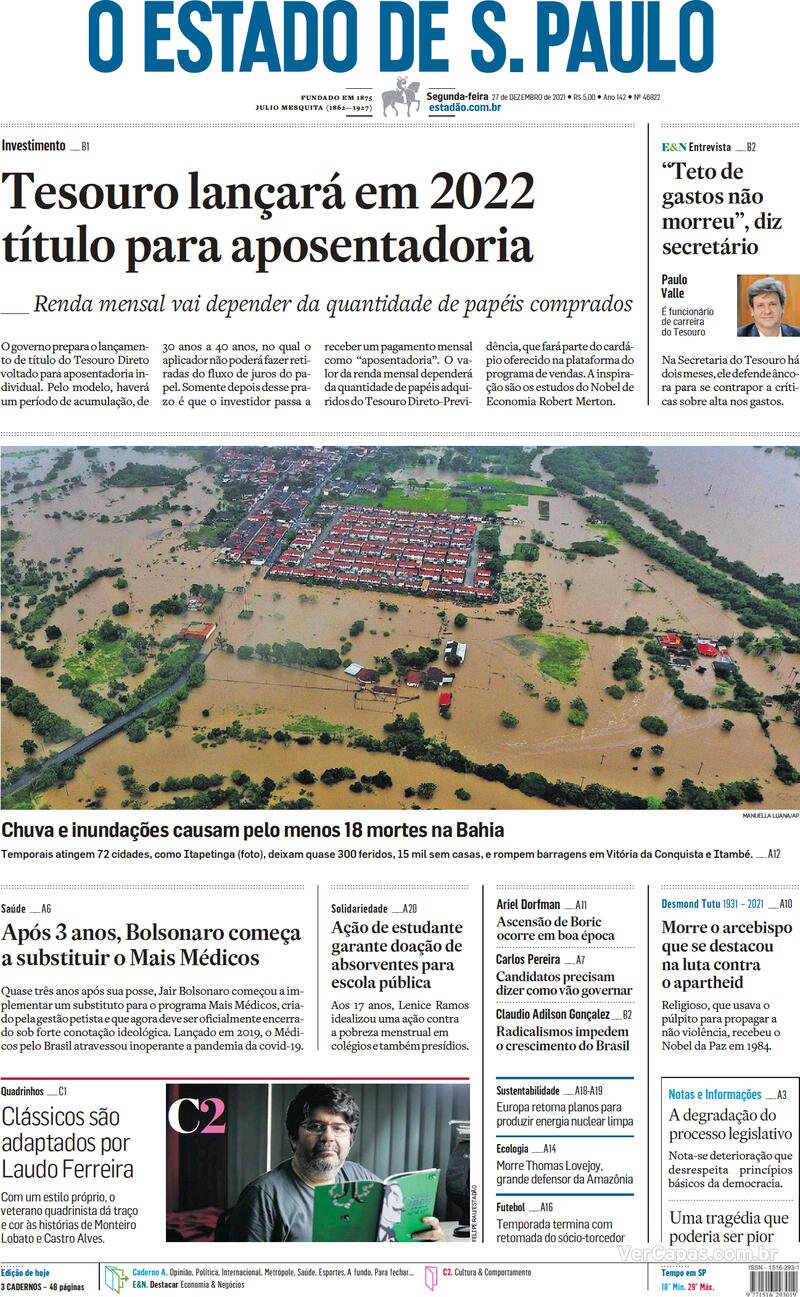 Capa do jornal Estadão 27/12/2021