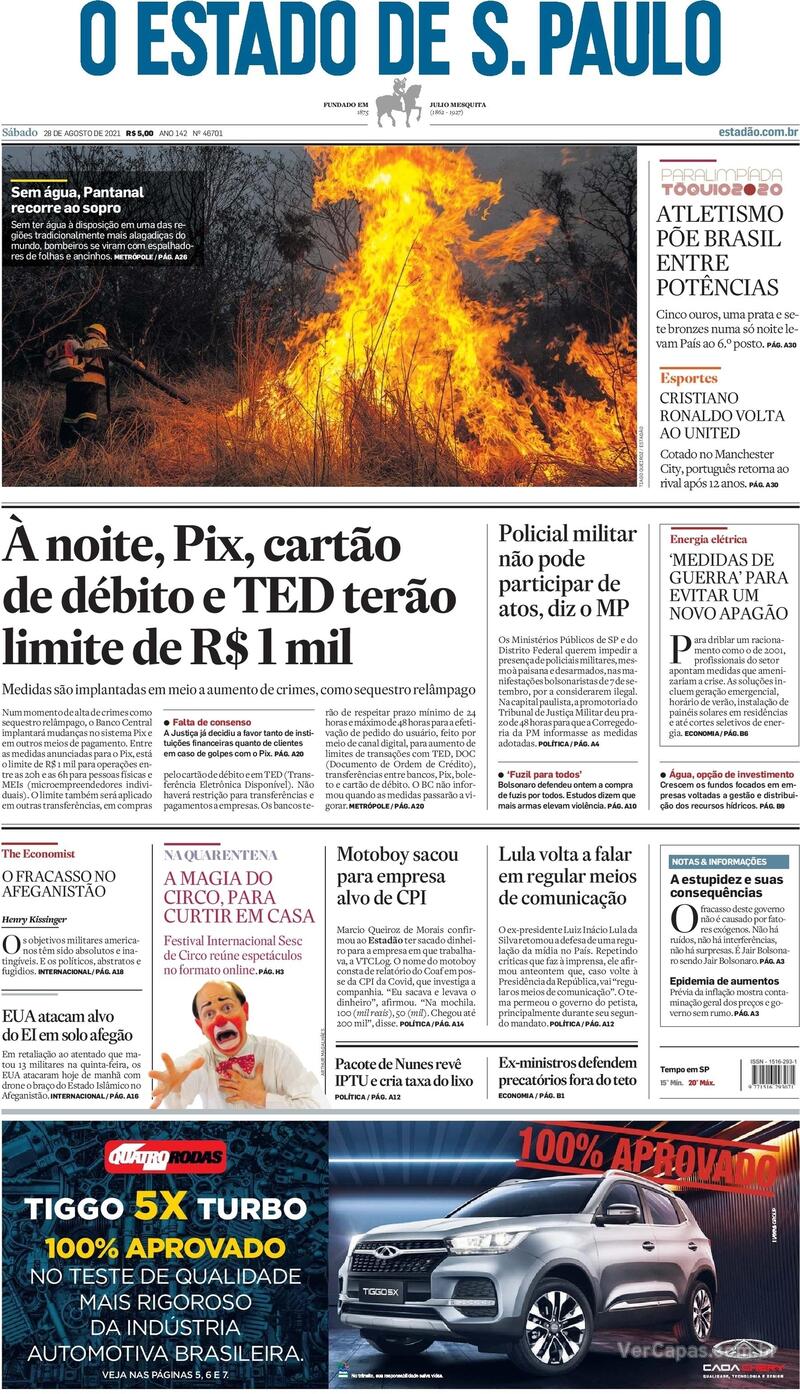 Capa do jornal Estadão 28/08/2021