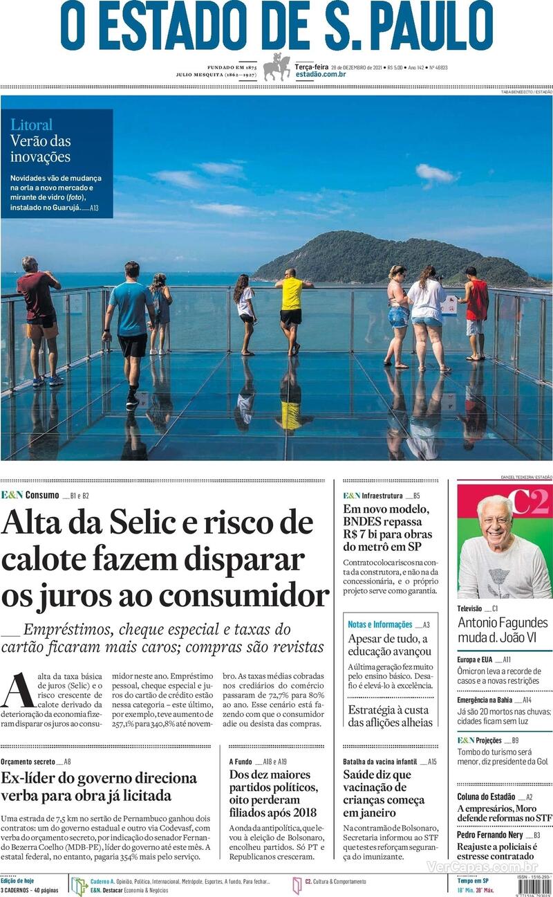 Capa do jornal Estadão 28/12/2021