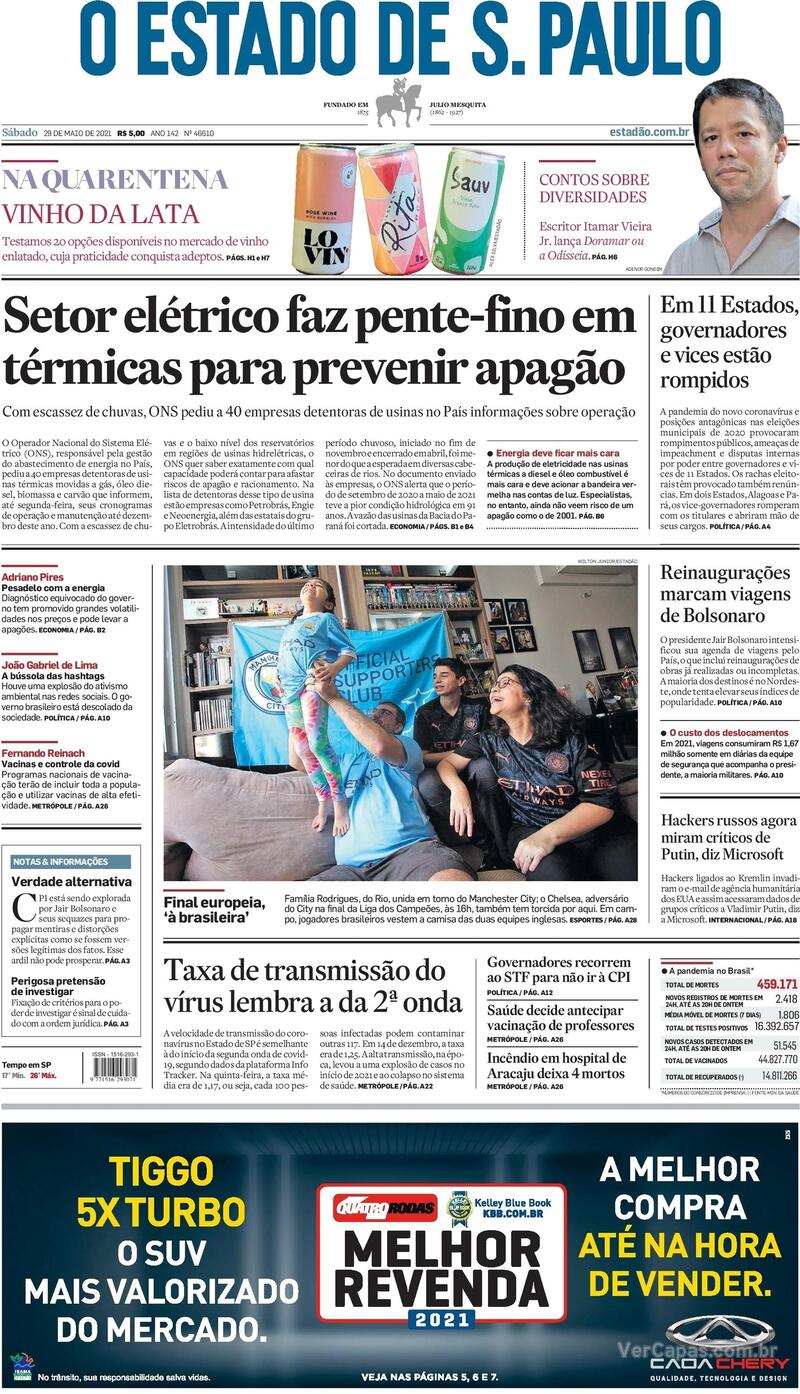 Capa do jornal Estadão 29/05/2021