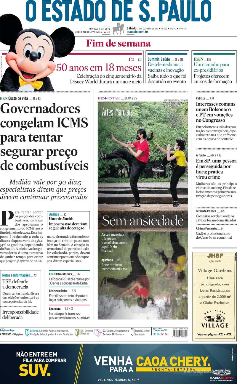 Capa do jornal Estadão 30/10/2021